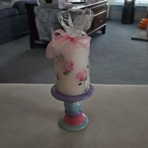 Floral Candle on Pastel Holder